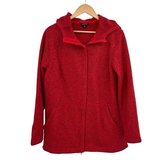 Lands End red fleece full zip long length jacket size large cozy and soft - Picture 1 of 6